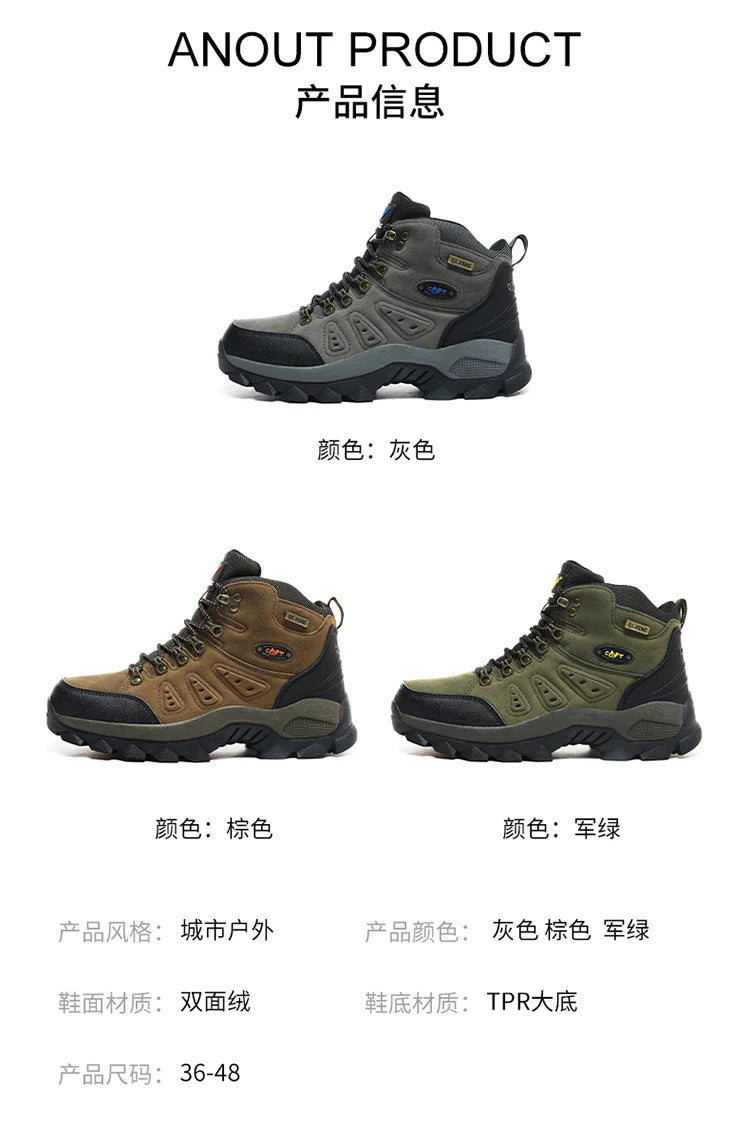 36-48 Autumn Winter Men Women Ankle Boots Leather Tactical Shoes New Plus Anti-Skidding Classical Walking Footwear Summer Hiking
