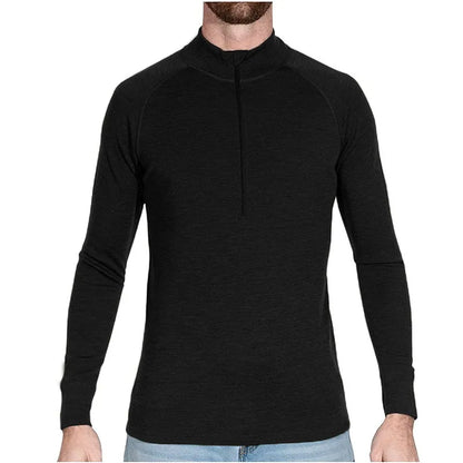 100% Merino wool Men's Base Layer Top 1/2 Zip Thermal long sleeve T shirts 210GSM Hiking Breathable Wicking Moisture