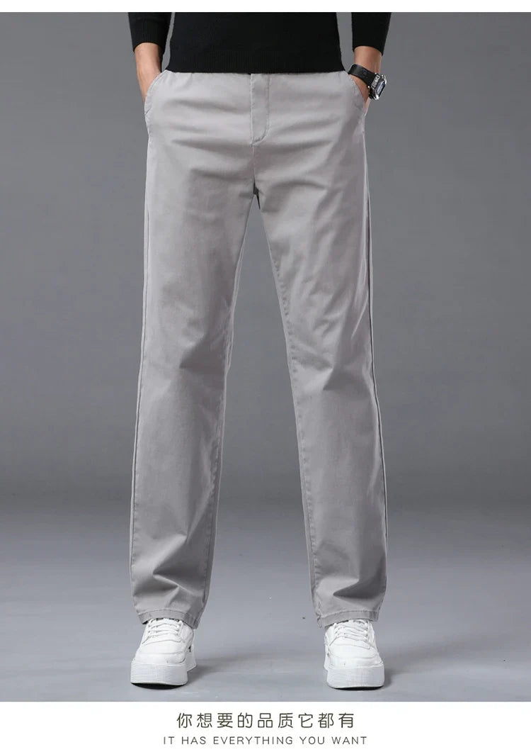 190 Cm Tall Men's Pants Summer Straight Chino Trouser Male Stretch Cotton Office Work Extra Long Leg Length 115 110cm Lengthed