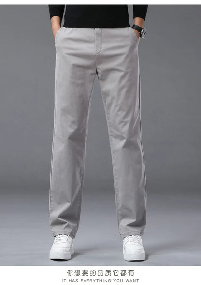 190 Cm Tall Men's Pants Summer Straight Chino Trouser Male Stretch Cotton Office Work Extra Long Leg Length 115 110cm Lengthed