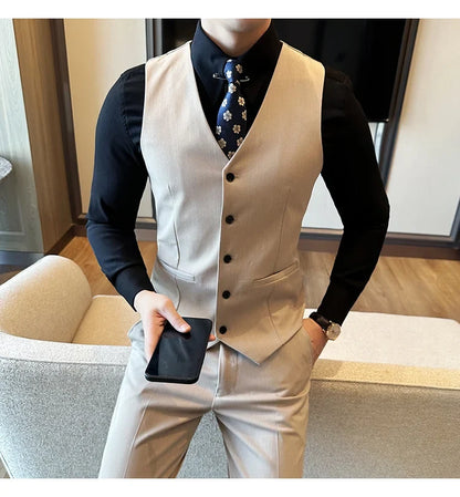 ( Vest + Pants) Men Luxury High Quality Business Suit Vest 2 pieces Formal Groom Wedding Dress Vest Set Fashion Club Clothing