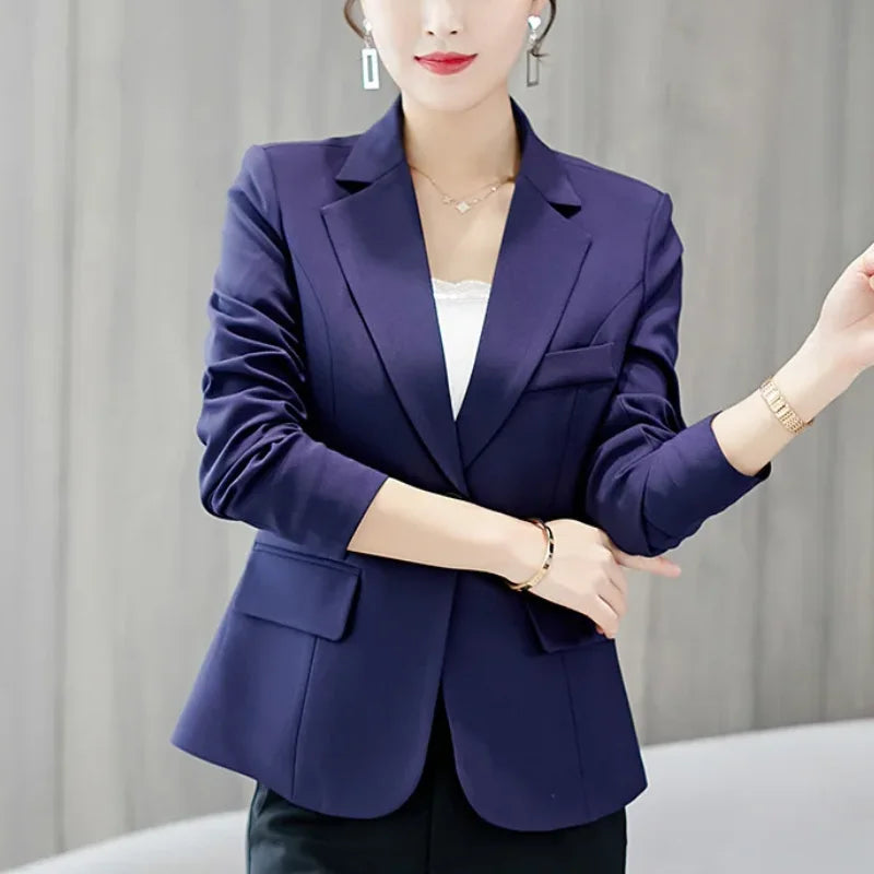 Women Korea Blazer 2025 Formal Slim Black Blazers Office Lady Work Suit Pockets Jackets Coat Female Casual Short Blazer Femme