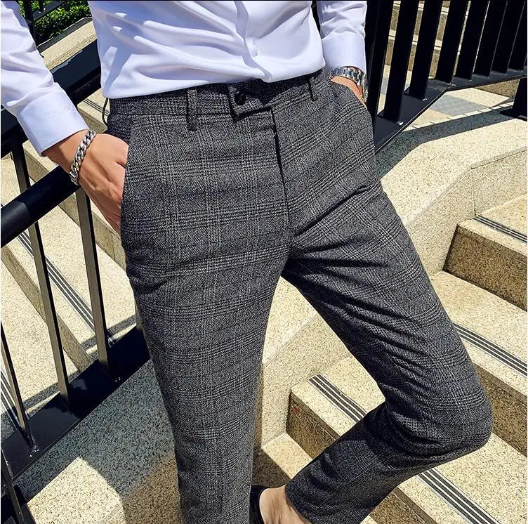 Coffee Brown Men Striped Plaid 3-Piece, Dark Blue Wedding Party Slim Fit Blazers Jacket and Vest with Pants, Asian Size M-5XL