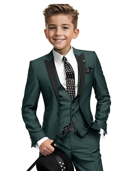 High Quality Boys Formal Suit Set 3 Pieces For Violin Performance Classy Peak Lapel Kids Slim Fit Tuxedo Birthday Party Wear