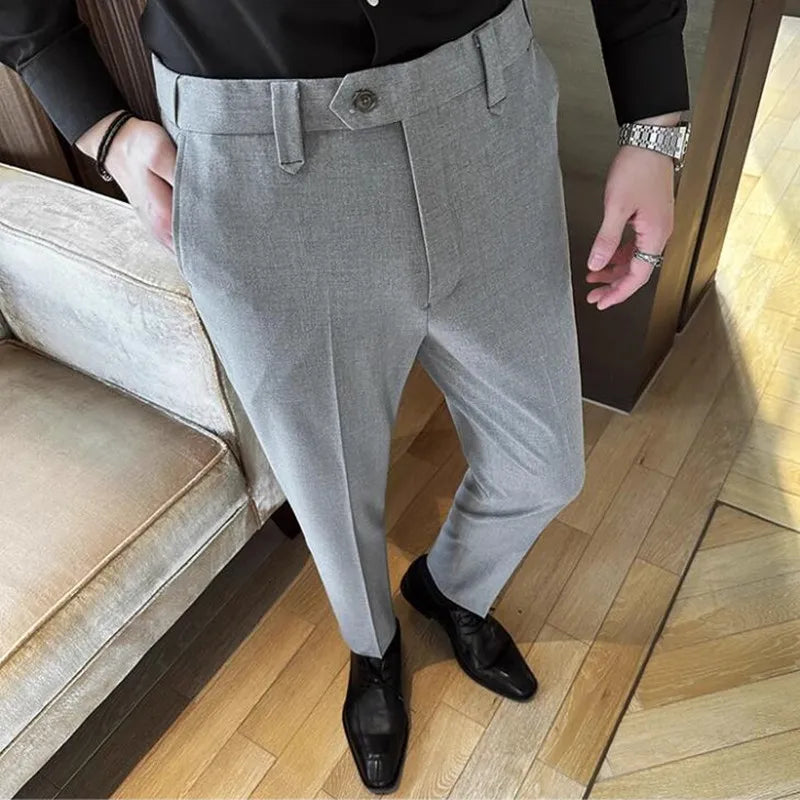 New Men Casual Solid Color Suit Pants Fashion Men Slim Fit Business Social Dress Pants Formal Wedding Social Party Male Trousers