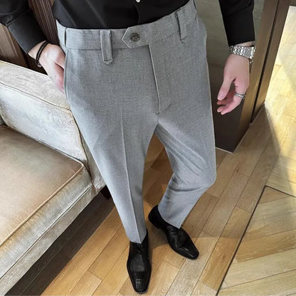 New Men Casual Solid Color Suit Pants Fashion Men Slim Fit Business Social Dress Pants Formal Wedding Social Party Male Trousers