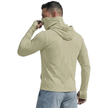 Mens UPF50+ Long Sleeve Hooded Pullover Summer Quick Dry Sun Protection Top Ice Silk Casual Shirt for Running Outdoor Sports