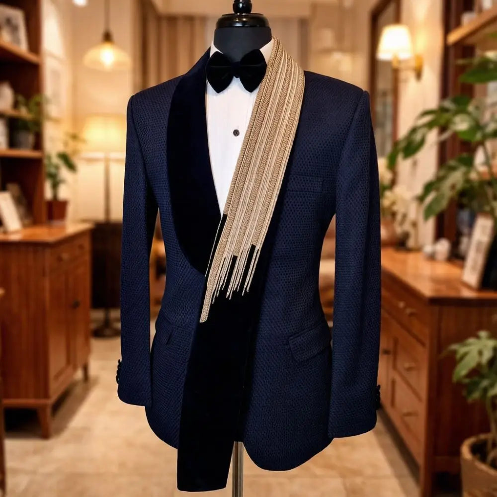 Men Slim Fit Suits 2 Pieces Wedding Prom Tuxedo Mix Match Beaded Shawl Lapel side flap pocket Groom Banquet Events Wear