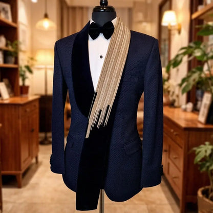 Men Slim Fit Suits 2 Pieces Wedding Prom Tuxedo Mix Match Beaded Shawl Lapel side flap pocket Groom Banquet Events Wear