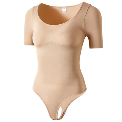 Short Sleeves Open Crotch Big U Neck Sexy Shapers Bodysuit Shapewear Women Body Shaper Tummy Control Corset Thong Underwear