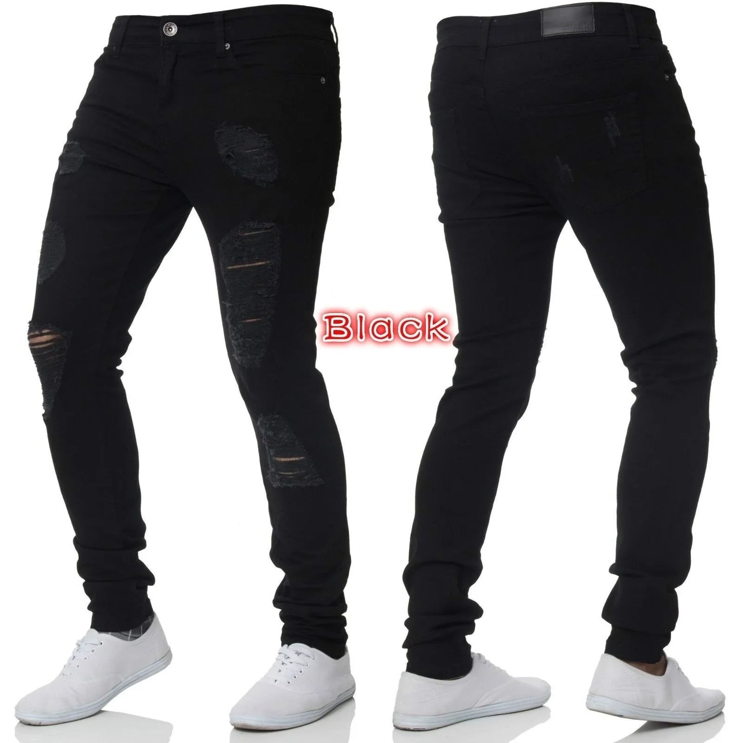 2025 New Solid Color Fashion Men Casual Pants Stretch Jeans Skinny Work Trousers Male Wash Slim Fit for Zippered Jeans Men Cloth