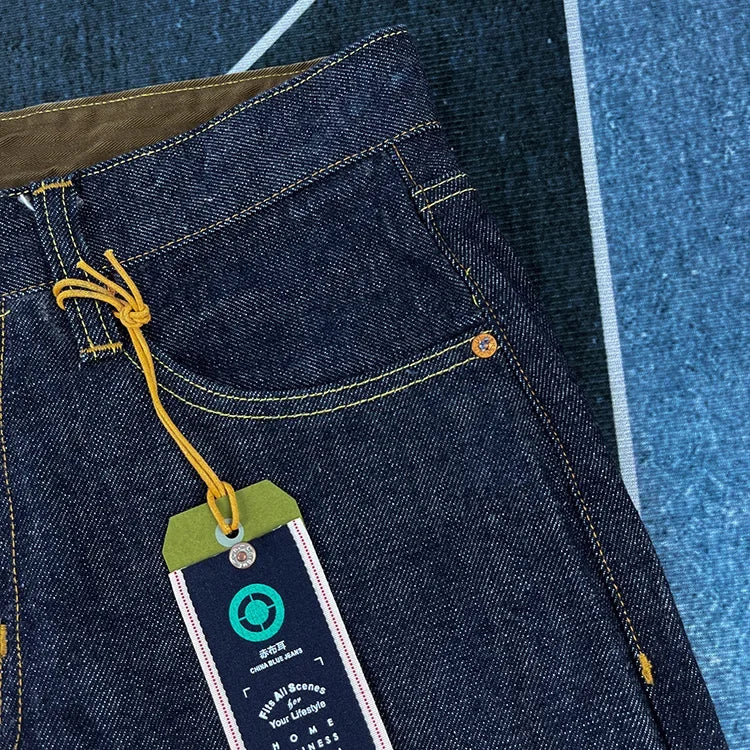 16oz High Quality Pink Selvadge Denim Jeans for Men Cotton Washed Pants Raw Blue American Vintage Hard Thick Straight Trousers
