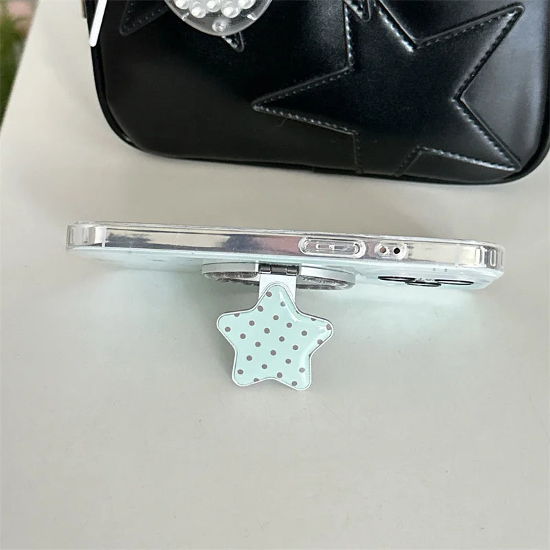 Fashion Mint Green Polka Dot Star Magnetic Stand Phone Case For iPhone 17 16 Pro 15 14 Pro Max Cover For Magsafe Cases Cute Capa