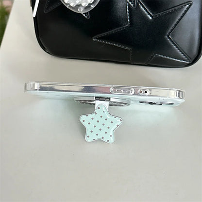 Fashion Mint Green Polka Dot Star Magnetic Stand Phone Case For iPhone 17 16 Pro 15 14 Pro Max Cover For Magsafe Cases Cute Capa