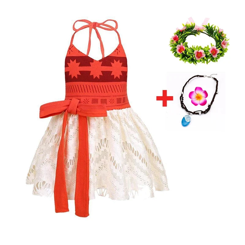 New Moana Dress Costumes Kids Girl Cosplay Toddler Movie Ocean Adventure Infant Frock Halloween Party With Chick Clothes