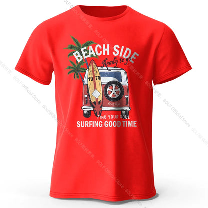 Vintage Surf Badge Printed Unisex Men Women T-Shirt Tees Tops 100% Cotton Retro Wave Graphic Beach Club Wear
