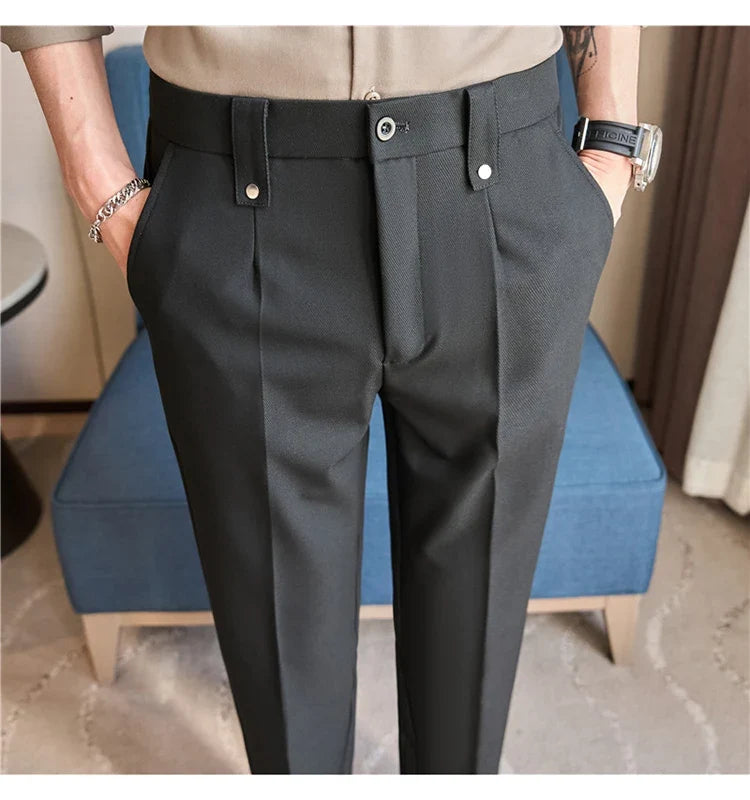 Mens Suit Pants 2026 Spring New British Style Elastic Waist Solid Casual Formal Dress Pants Slim Fit Trousers for Men Clothing
