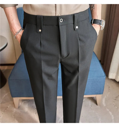 Mens Suit Pants 2026 Spring New British Style Elastic Waist Solid Casual Formal Dress Pants Slim Fit Trousers for Men Clothing