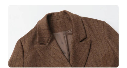 Women Woolen Blazer Loose Vintage V Neck Female Jacket Suit Double Breasted Office Ladies Coat Spring Autumn 2025