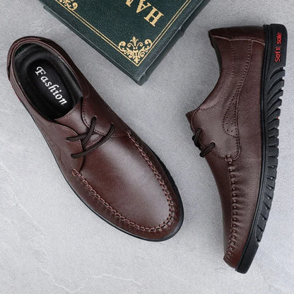 Italian Brand Men's Genuine Leather Casual Shoes Handmade Soles Loafers Lace Up Breathable That's Oxford Shoes for Summer