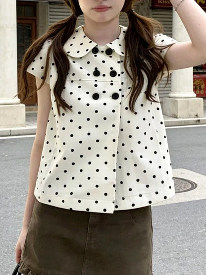 Dot Shirts Women Peter Pan Collar Short Sleeve Shirt Sweet Fashion Casual Blouse Summer New Comfortable Female Tops