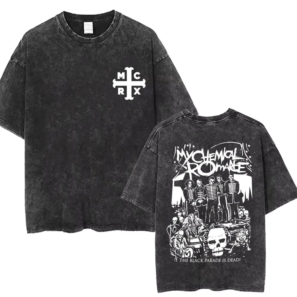 Rock Band My Chemical Romance men's Retro cotton Washed Tshirt man Women's oversized Y2K Punk Distressed‌ Tee Casual streetwear