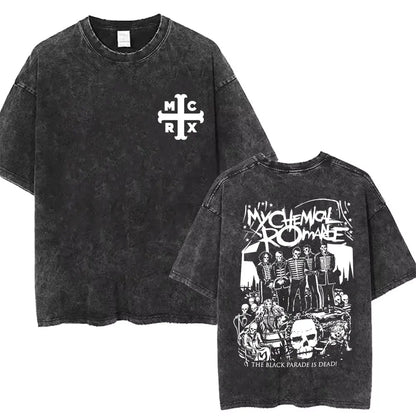Rock Band My Chemical Romance men's Retro cotton Washed Tshirt man Women's oversized Y2K Punk Distressed‌ Tee Casual streetwear