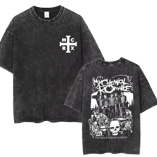 Rock Band My Chemical Romance men's Retro cotton Washed Tshirt man Women's oversized Y2K Punk Distressed‌ Tee Casual streetwear