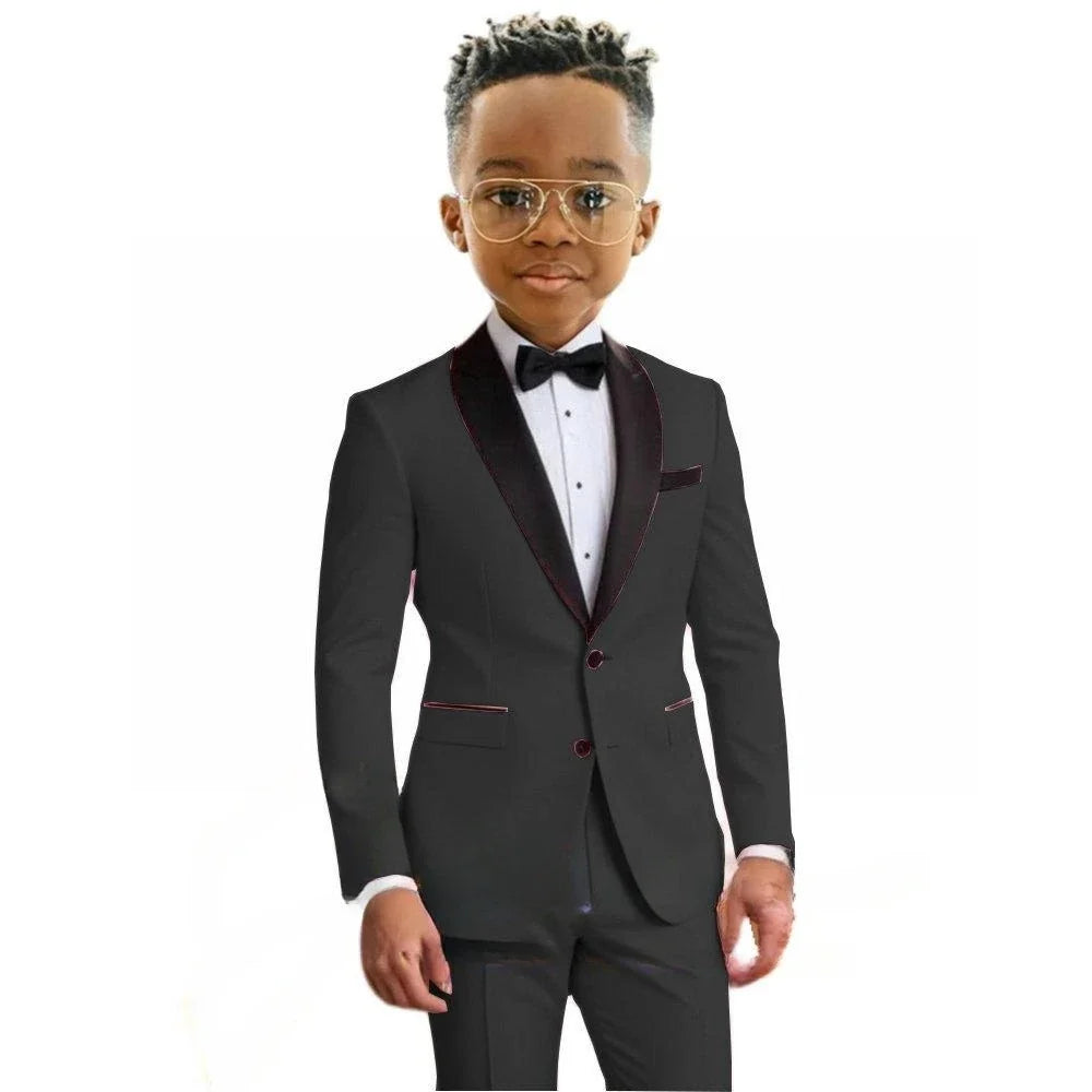 Hot Sale Boy's Solid Suit Set 2 Pieces Jacket Pants Formal Shawl Lapel Kids Tuxedo For Birthday Party School Performance Wear