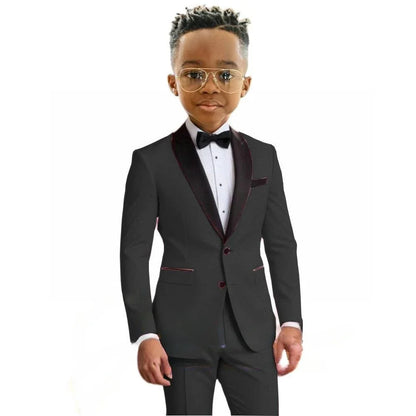 Hot Sale Boy's Solid Suit Set 2 Pieces Jacket Pants Formal Shawl Lapel Kids Tuxedo For Birthday Party School Performance Wear