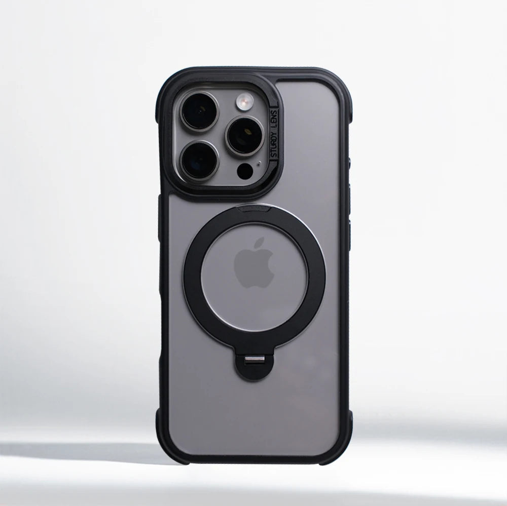 360° Magnetic Rotatable Holder Shockproof Case For iPhone 17 16 Pro Max 15 14 13 Transparent For MagSafe Wireless Charge Cover