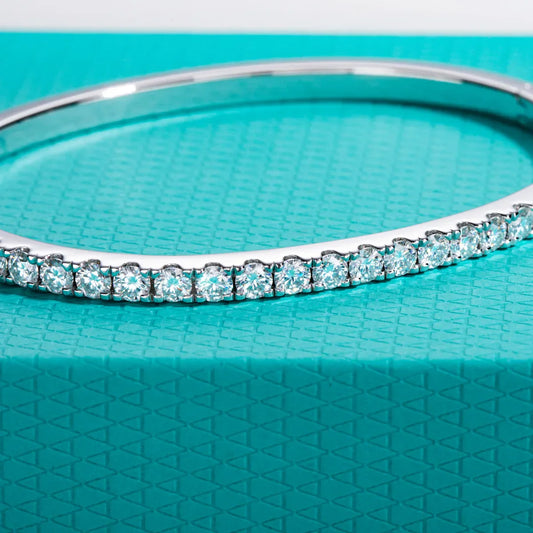 Bracelet de Moissanite Semi-Éternité 3 mm, en Argent Sterling 925 Plaqué Or Blanc 18 carats, Jonc pour Femme, Cadeau Bijoux