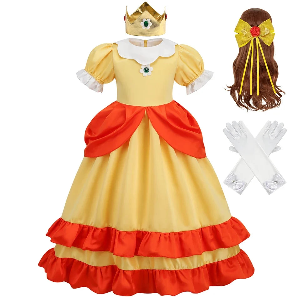 Daisy Girls Princess Dress Cartoon Movie Cosplay Costume Summer Kids Orange Party Outfits 2-10 Years Halloween Fancy Clothes