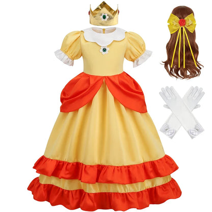 Daisy Girls Princess Dress Cartoon Movie Cosplay Costume Summer Kids Orange Party Outfits 2-10 Years Halloween Fancy Clothes