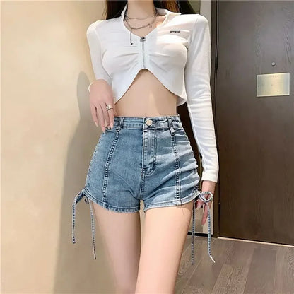 Summer Coquette Strappy Short Jean Pants Woman Harajuku Fashion Stretchy Cheap Outdoor Design XL New In Denim Shorts for Women