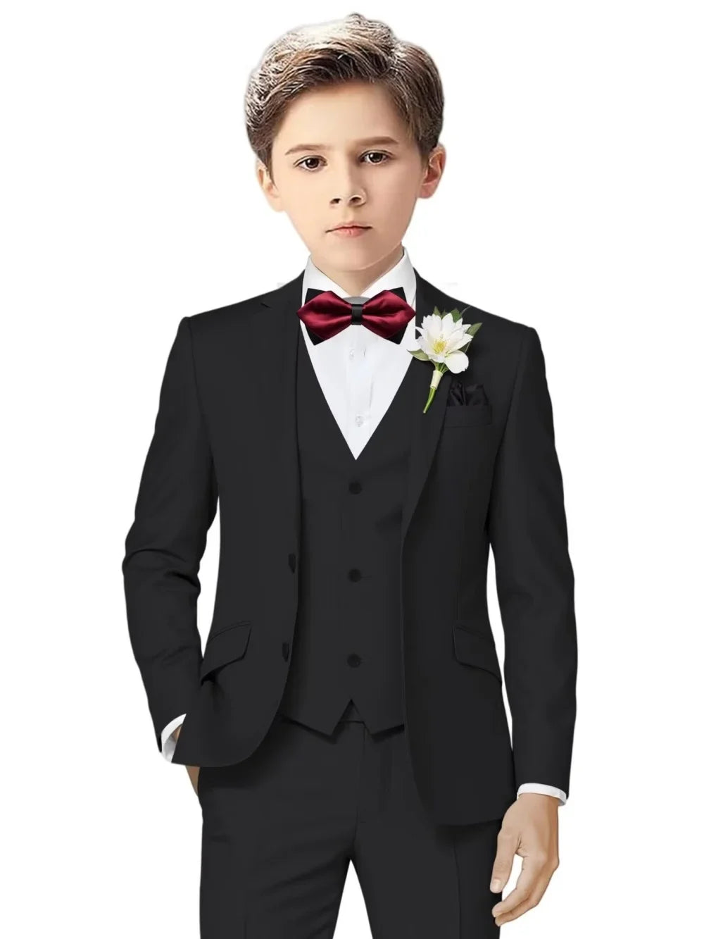 Notched Lapel Kids Tuxedo 3 Pieces Stage Performance Wear Classic Elegant Long Sleeve Boys Suit Set Wedding Ring Bearer Outfit