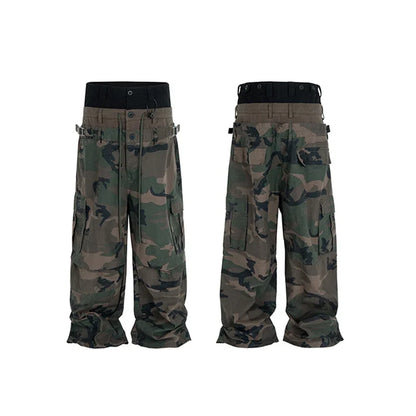 Double-layer Double Waist Patchwork Baggy Jeans for Men and Women Straight Casual Loose Denim Trousers Oversized