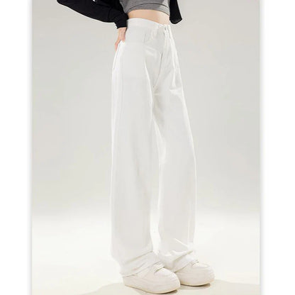 Lady Korean Fashion High Waist Jeans Pants Women Loose Fit Denim Trousers Girls White Casual Straight Leg Pants