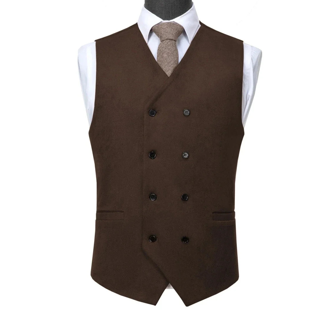 Men Vest Brown Suede Double Button Solid Waistcoat For Wedding Birthday Banquet Party Business Work Daily Casual Men Suit Vest