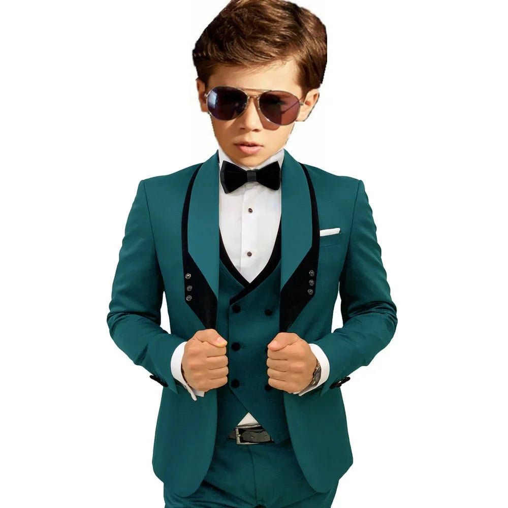 Sky Blue Elegant Shawl Lapel Tuxedo 3 Pieces Formal Banquet Outfit High Quality Children's Stylish Suit Set Party Wear 2-20T