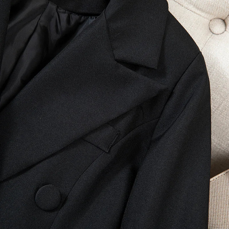 Slimming Black Suit Jacket Women's Midi Length Waist-Cinching Spring Fashion Elegant High-End Feelings Business Casual Coat