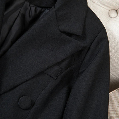 Slimming Black Suit Jacket Women's Midi Length Waist-Cinching Spring Fashion Elegant High-End Feelings Business Casual Coat