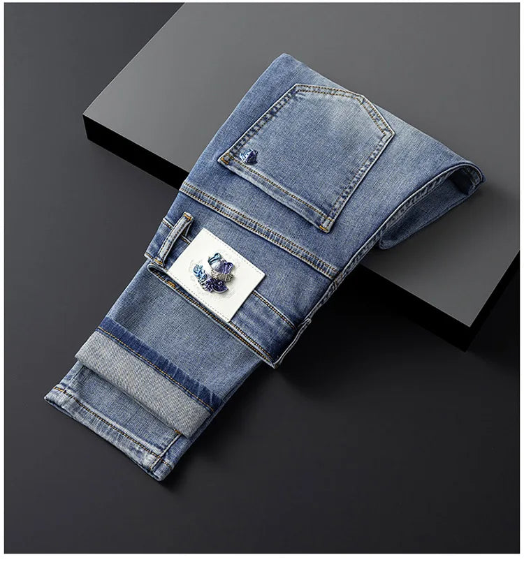 2024 New High-End Jeans Men's Light Luxury and Simplicity Versatile Casual Fashion Men's Clothing Slim Fit Tapered Pants