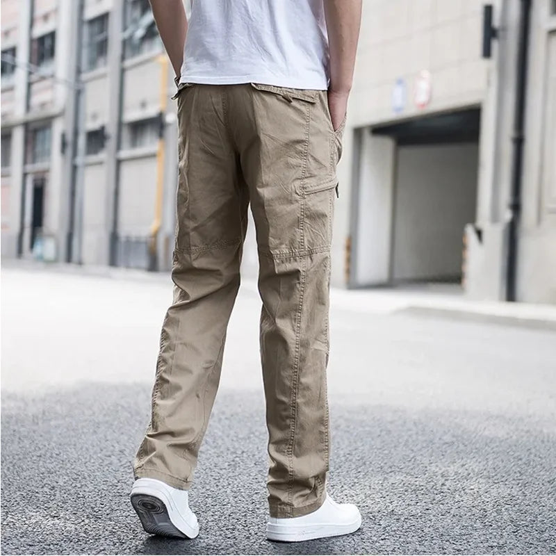 Casual Pants Men's Cargo Trousers Straight Leg Work Pants Men Cotton Casual Loose Spring Summer Wide Overalls Male Multi Pockets