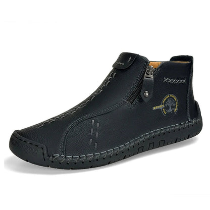 Classic Handmade Leather Men Shoes Zipper Design Outdoor Sneakers Slip On Breathable Casual Shoes Leather Men Ankle Boots
