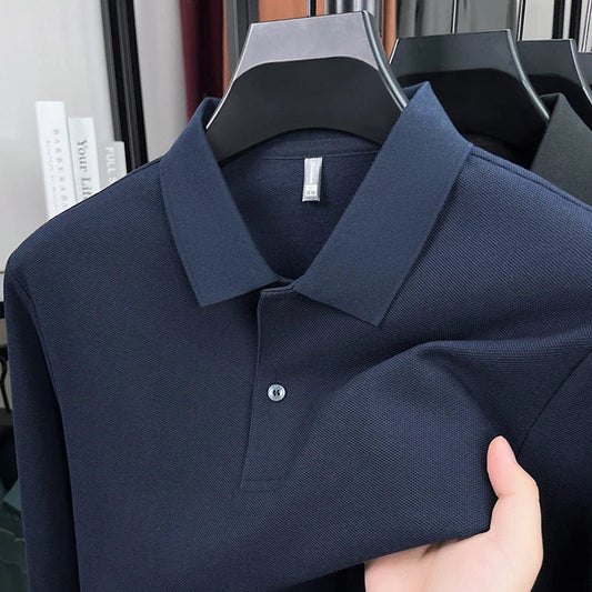 100%pure cotton autumn winter men's high-end designer fashionable long sleeved boutique button casual comfortable polo shirt top