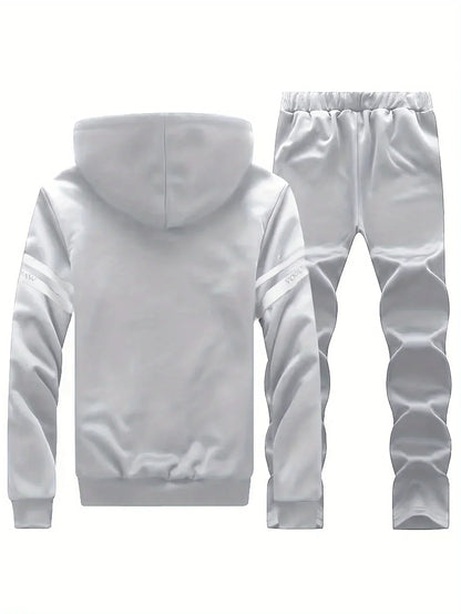 Men's autumn and winter sports and leisure suit set with fleece hoodie, men's autumn and winter thick oversized hooded jacket, t