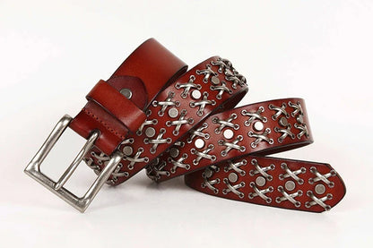 3.8CM Cowboy Punk Belt Real Genuine Leather Men Belt Metal Stud Rivet Jeans Belts For Men Strap Ceinture Homme Male Strap