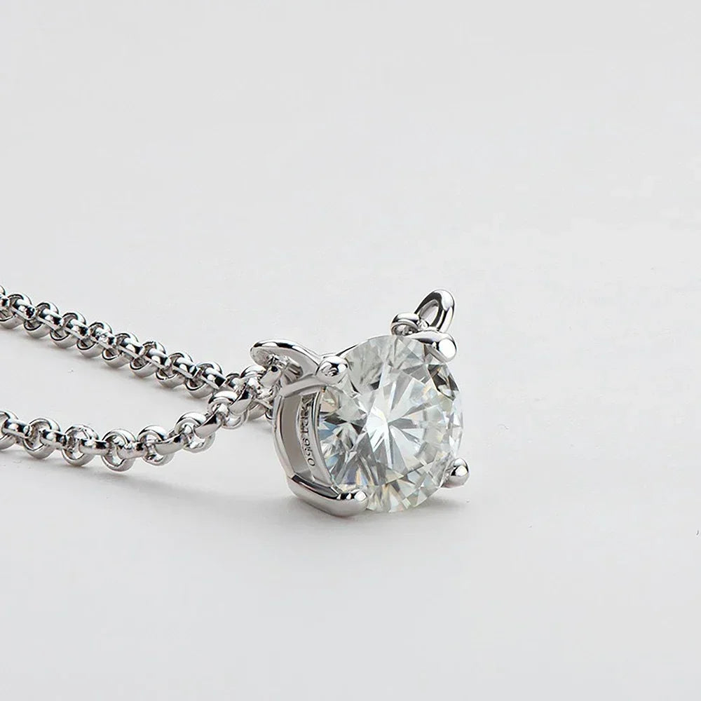 1/2/3/5 carat Round Cut D Moissainte Diamond Pendant Necklace 4-Claw Setting 925 Sterling Silver Clavicle Neck Chain for Women