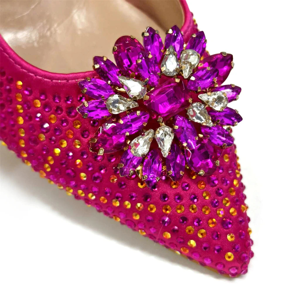 Nigerian Women Heel Party Ladies Italian Design Shoes And Bag Set Decorated with Rhinestone Handbag Wedding Party